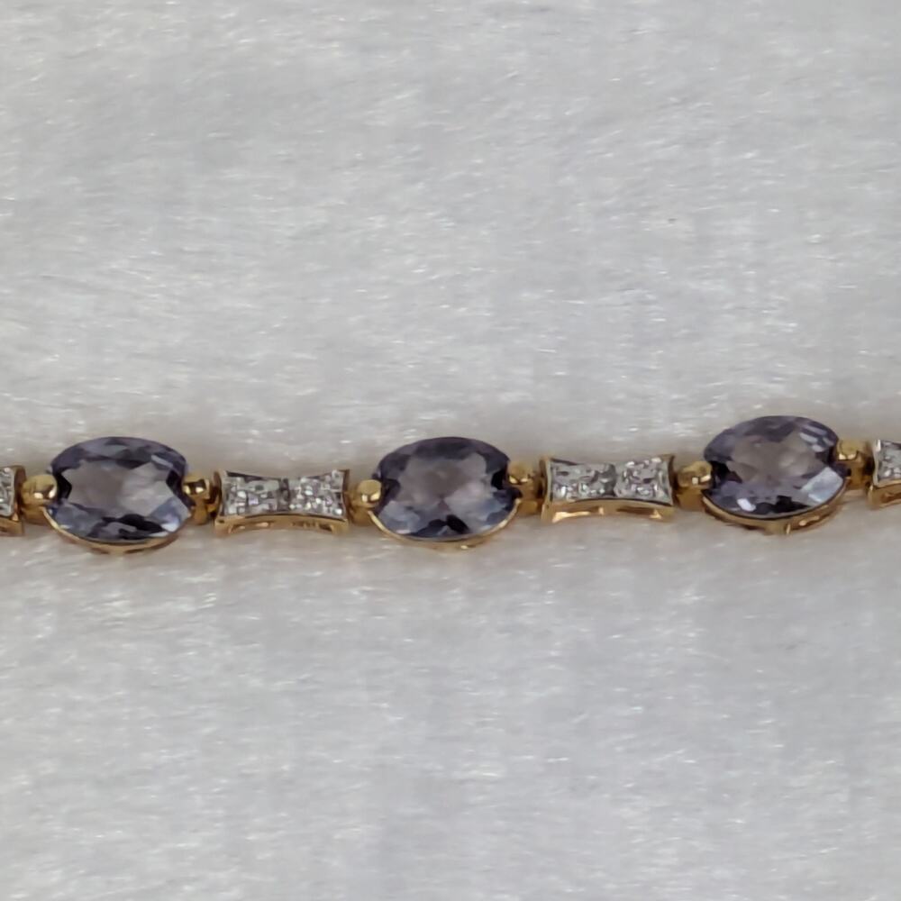 Sterling 925 Gold Vermeil Lab Purple Sapphire & CZ Link Bracelet 7" Oval Cut - Picture 5 of 5